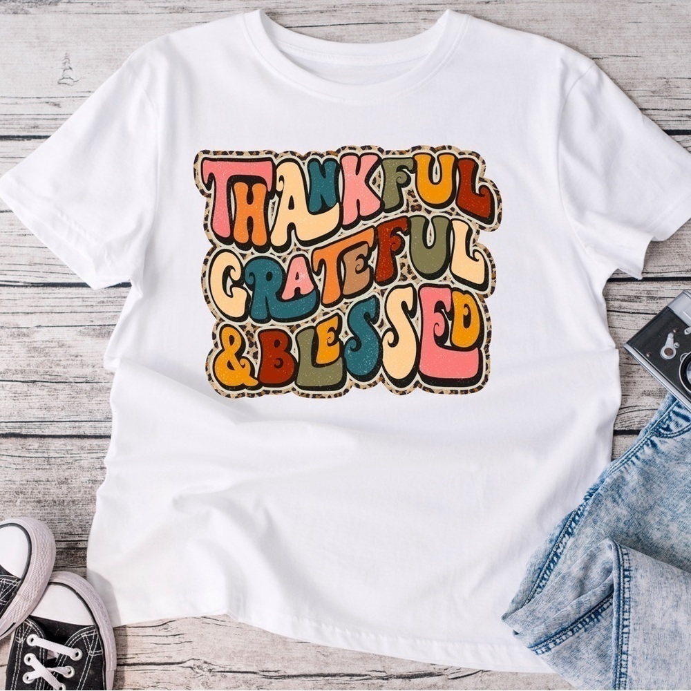 Thankful Greatful Blessed polyester graphic tee shirt new - Picture 1 of 1